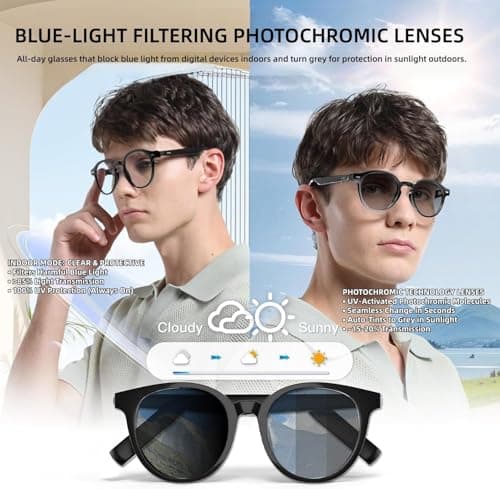 GetD 2026 AI Glasses for Men&Women, Smart Glasses with ChatGPT 145 Language Translation, Blue Light Blocking & Photochromic Lenses, Bluetooth Glasses 11H Music Play /9H Call for Travel Daily Use - Thumbnail 5