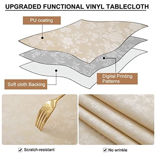 Smiry Rectangle Picnic Table Cloth, Elastic Waterproof Fitted Heavy Duty Vinyl Tablecloths, Wipeable Washable Table Covers for Kitchen, Dining, Camping, Outdoor (Beige, 30" X 72") - Thumbnail 5