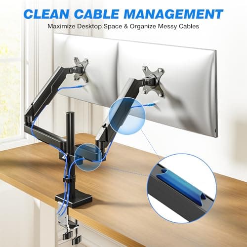 Premium Dual Monitor Desk Mount Stand for 17"-34" Screens, Taller Monitor Stand Hold up to 22lbs, Full Motion Height & Angle Adjustable with Tilt, Swivel, Rotation, VESA 75/100mm - Thumbnail 6