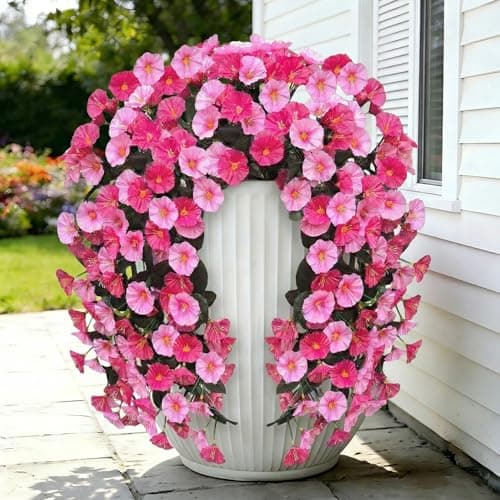 capirosa Artificial Flowers for Outdoors Fake Pink Morning Glory Hanging Flower Decoration, 2Pcs Realistic Faux Plants Petunias Long Trailing Vines,Spring Decor for Porch Patio Balcony Planter Yard - Image 1
