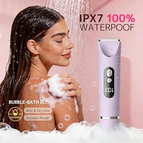CoolHair Bikini Trimmer for Women,Smooth Electric Razor for Sensitive Skin, IPX7 Waterproof Wet & Dry Cordless Body Shaver & Grooming Set for Bikini Area, Pubic Hair, Face, Underarms & Legs(Purple) - Thumbnail 6