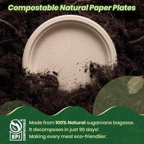 Yarmchahk Disposable Paper Plates, 6 inch Heavy Duty Paper Plate, Soak and Cut Proof, Natural Biodegradable Bagasse Plates for Microwave, Dinner, Party, Picnic,50 Pack - Thumbnail 4