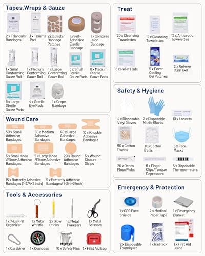 500 PCS First Aid Kit for Travel Camping Car Home Businesses, Well-Organized Emergency Kit, Survival Trauma First Aid Kits for Home College Dorm Essential Supplies - Thumbnail 4