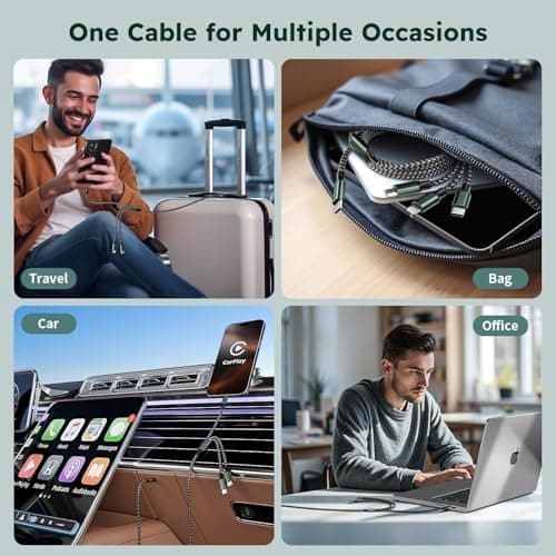 3 in 1 USB C to Multi Charging Cable, Travel Charger Cables for Multiple Devices, Universal Multiple Charger Cord with Type-C/IP/Micro Port for iPhone16/15/14/Cell Phones and More (2Packs 4FT) - Thumbnail 4