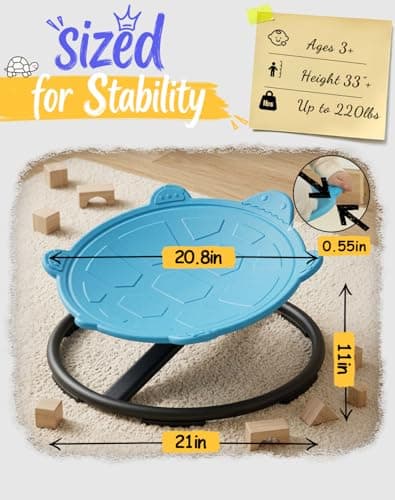 Oranmew Turtle Spinning Chair for Autistic Kids – Sensory Spinning Toy, Spin Chair for Kids Autism, Sensory Swivel Seat for Balance, Coordination, Focus & ADHD Support, Autism Sensory Products (Blue) - Thumbnail 3