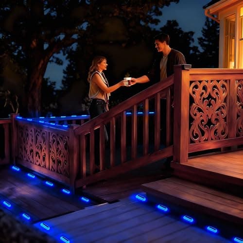 T-SUN Solar Deck Lights Outdoor Waterproof, Deck Lights Solar Powered, Driveway Marker Light for Fence Front Door, Step, Stair, Garden, Sidewalk, Pathway, Dock Porch, Backyard (Blue, 4 Packs) - Thumbnail 2