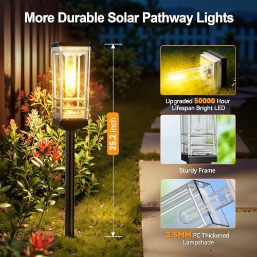 Ahaorigin 6 Pack Solar Lights Outdoor, Up to 15 Hrs Brighter Solar Pathway Lights, Luxury Taller Solar Outdoor Light Waterproof for Path Garden Yard Landscape Walkway Driveway, Warm White - Thumbnail 5