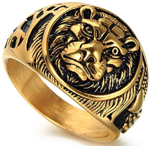 YLWJSP Lion Head Totem Rings - Rock Punk Style Gothic Biker Viking Animal Jewelry Gift for Men Hip Hop Rings (10) - Image 1