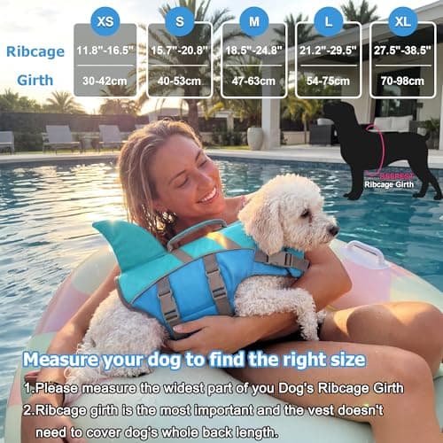 Dogcheer Dog Shark Life Jacket for Small, Medium & Large Dogs, Adjustable High Buoyancy Swim Vest with Rescue Handle, Reflective Pet Flotation Vest for Boating - Pine Green, XL - Thumbnail 2