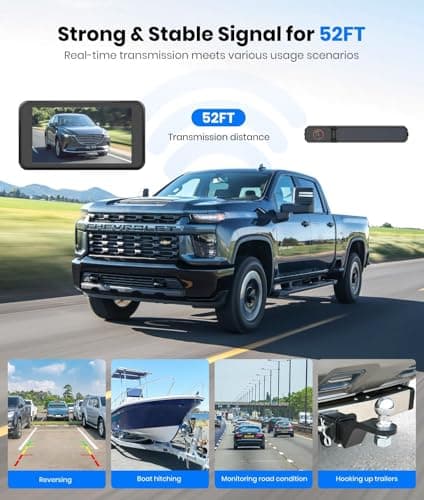 AUTO-VOX Solar Wireless Backup Camera with 5" 1080P Monitor: 5000mAh Battery 2 Mins DIY Installation & 2 Split Screen Back Up Camera, IP69K Waterproof Reverse Camera for Car, Van, SUV, Truck, Trailer - Thumbnail 6