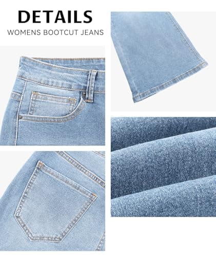 MARIASHA Jeans for Women New Flared Leg Stretch High Wasited Printed Pocket Pants Light Blue S - Thumbnail 6