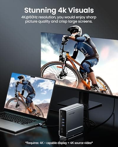 VENTION 15-in-1 Laptop Docking Station Dual Monitor, 360° Roatable Triple Monitor Docking Station with 2 * 4K HDMI and 1*DP, PD 100W Charging for Laptop, 10Gbps USB Port Transfer, RJ45, Audio, SD/TF - Thumbnail 4