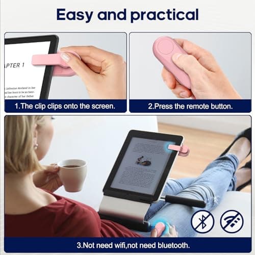 DATAFY [Case-Friendly] Page Turner for Kindle Paperwhite Oasis Kobo eReaders, Camera Camcorder Remote Controls, Page Turner Clicker for ipad Tablets Reading Novels with Wrist Strap Storage Bag Pink - Thumbnail 2