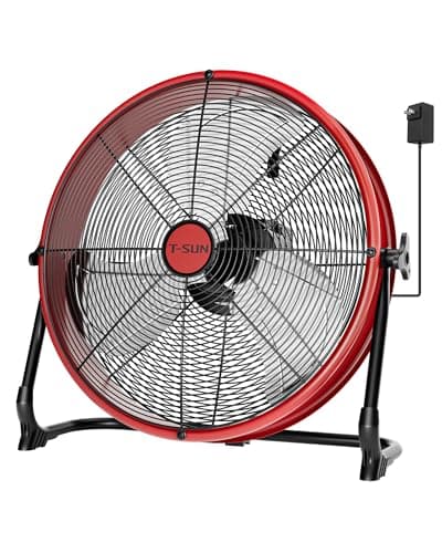 T-SUN 16" Battery Power Floor Fan Compatible with Milwaukee Battery, Portable Fan with AC Adapter and USB Output, Stepless Speed Cordless Fan, Metal High Velocity for Jobsite Outdoor Camping - Image 1