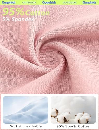 Gogokids Girls Long Sleeve Athletic Shirt, Breathable Cotton Activewear Top with Stretch, Split Back & Thumbholes, Pink, 130, 7-8 Years - Thumbnail 2