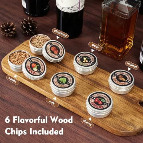 Electric Cocktail Smoker Kit with Unique Charred Wooden Glasses, Whiskey Smoker Kit with 6 Flavors Wood Chips, Instant Smoke Output – Ideal Gift for Cocktail & Whiskey Lovers - Thumbnail 5