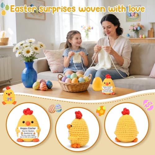 Funny Chicken Easter Basket Stuffers for Teens Girls Boys, Easter Gifts for Kids, Easter Egg Fillers for Daughter Son Friends Women Handmade Positive Crochet Animals Emotional Chick Support Present - Thumbnail 4