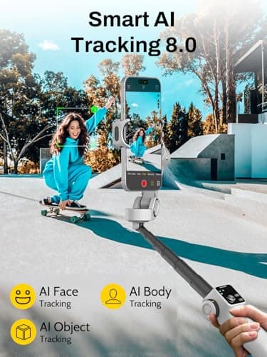 AOCHUAN Gimbal Stabilizer for iPhone & Android, 3-Axis Phone Gimbal with OLED Screen, 7.8" Extendable Rod, Face & Gesture Tracking, Ideal for Vlogging, Travel & Video Recording-Smart V8 White - Thumbnail 4