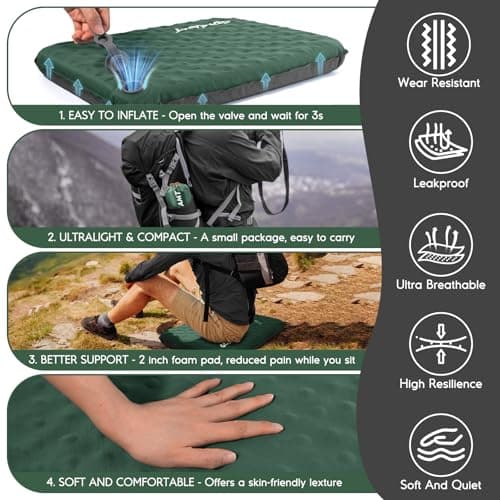 GDREAMT Inflatable Seat Cushion, Self-Inflating Memory Foam Stadium Seats Cushion Lightweight & Compact Chair Sitting Pad Airplane Cushion for Long Flight Travel Outdoor Camping Car Bleachers Office - Thumbnail 6