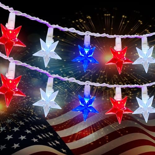 35 LED Patriotic Star String Lights, 13.6FT 4th of July Red White and Blue String Light with LED Mini Bulbs, Waterproof Connectable Independence Day Lights for Home Patio Garden Yard Memorial Day - Image 1