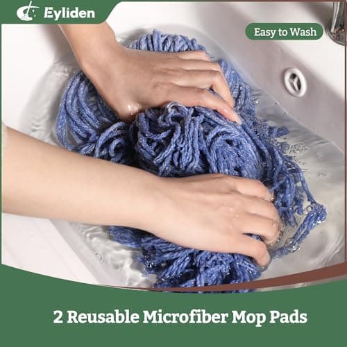 Eyliden String Mop, Wet & Dry Cotton Mop | Non-Touch Replacement, 2 Reusable Heads, 4 Scouring Pads, Adjustable Handle, Home Commercial Floor Cleaning Tools for Any Surfaces (Blue) - Thumbnail 5