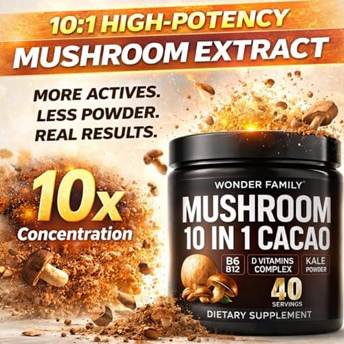 Instant Mushroom Powder 10:1 – Cordyceps Mushroom Supplement with Reishi, Chaga & Shiitake – Caffeine-Free Nighttime Drink with B6, B12, D + Probiotics – Best Mushroom Coffee Organic Blend (Sweet) - Thumbnail 4