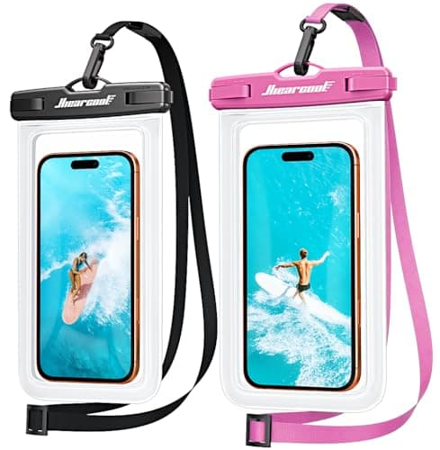 Hiearcool Waterproof Phone Pouch 2 Pack, IPX8 Dry Bag with Lanyard, Touch Screen Compatible for iPhone 17/16/15/14/13 Pro Max, Beach Swimming Cruise Travel-Clear & Pink Purple