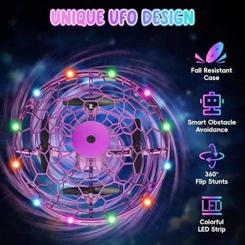 TSM005 Mini Drone for Kids,Hand Operated UFO Toy,Hover Boomerang Ball with LED,Easy Indoor Outdoor Flying Toys,Flying Orb Ball UFO Drone for Kids 6-8-12,Cool Christmas Birthday Gifts for Boys Girls (Purple) - Thumbnail 2