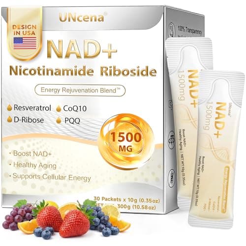 UNcena NAD+ Liquid Supplement 1500mg - NAD Nicotinamide Riboside & Resveratrol with PQQ CoQ10, NAD Plus Help Support Absorption - Boosts Cellular Energy, Overall Vitality for Women & Men (30 Packets) - Image 1