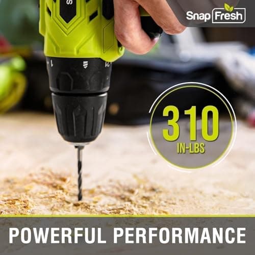 SnapFresh 20V Cordless Drill Set, 3/8" Power Drill with 2 Variable Speed, 21+1 Torque Setting, LED, 43pcs Drill Bits, Impact Driver Kit for Home,DIY-2.0Ah Battery & Fast Charger Included - Thumbnail 2