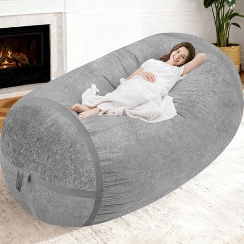 Homguava 6FT Bean Bag Chair Giant Bean Bag Chairs for Adults with Memory Foam Filled,Beanbag Chair with Soft Faux Fur Cover,Comfy Bean Bag Sofa Lounger for Living Room,Game Room,Bedroom - Image 1