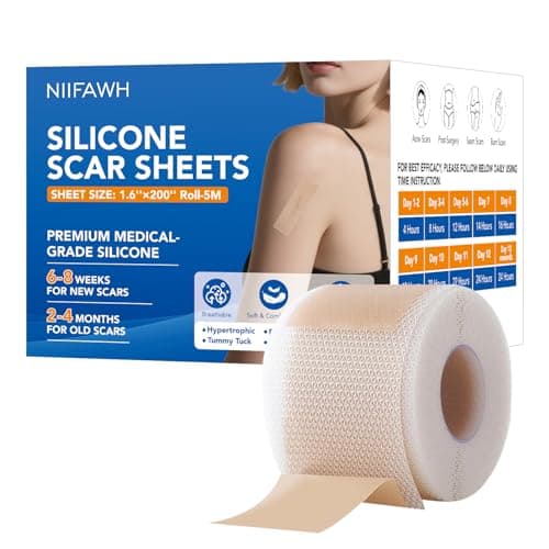 Silicone Scar Sheets, Silicone Scar Tape(1.6"x 200" Roll-5M) - Reusable, Soft & Medical Grade Adhesive Tape for Old & New Scars, C-Section, Surgery, Keloid & Acne Scars - Image 1