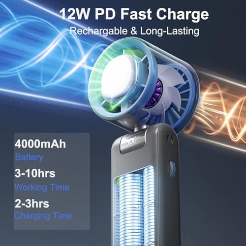 Joytential Portable Handheld Fan, Turbo Hand Fan with 1-100 Speed Adjustable USB Rechargeable, Powerful Instant Cooling Personal Mini Fan for Travel, Outdoor, Camping, White - Thumbnail 4