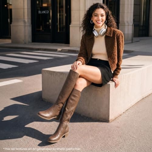 Athlefit Brown Knee High Boots for Women Low Heel Square Toe Leather Stretchy Boots Riding Farm Long Tall Booties with Side Zipper 7.5 - Thumbnail 2