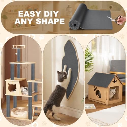 Cat Scratch Furniture Protector, 78.7"x15.8" Cat Scratching Mat, Trimmable Self-Adhesive Cats Claws Scratch Pads, DIY Carpet Mat Replacement for Cats Tree, Cats Wall Shelves, Dark Grey - Thumbnail 3