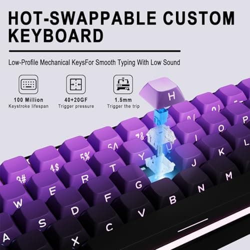 Taramico Mechanical Gaming Keyboard 65% Wired, Magnetic Switch Hot Swappable RGB Backlit, 68-Key Compact Mini Keyboard with Blue Switch, Detachable USB-C Cable for PC Mac Gamer - Thumbnail 3