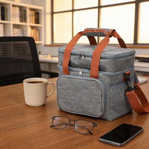 BentoBloom Insulated Lunch Bag for Men Women, Large Reusable Lunch Box with Adjustable Shoulder Strap, Leakproof Freezer-Safe Tote Bag for Work, Picnic, Office, 600D Waterproof Fabric - Thumbnail 4