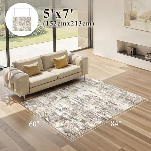 Area Rugs for Living Room: 5x7 Abstract Washable Rug Modern Neutral Large Soft Stain Resistant Non-Slip Backing Machine Table for Bedroom Dining Room Indoor Home Office Carpet - Gold Brown - Thumbnail 2
