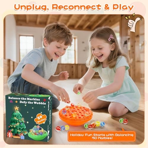Marble Balance Game - 50 Colorful Marbles with Built-in Storage, Fun Family Challenge for 1-4 Players, Educational Toy for Kids & Adults, Perfect for Parties, Travel & Birthday Gifts (Pumpkin Orange) - Thumbnail 2