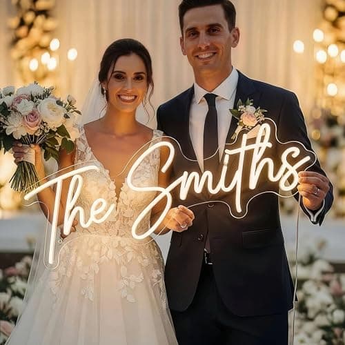 CIONAOR Custom Neon Sign - Personalized LED Name Sign for 2026 Modern Organic Wedding Backdrop, Surname Last Name Sign for Reception & Ceremony, Dimmable Light Up Sign for Marry Me Proposal, Engagement Party Decor