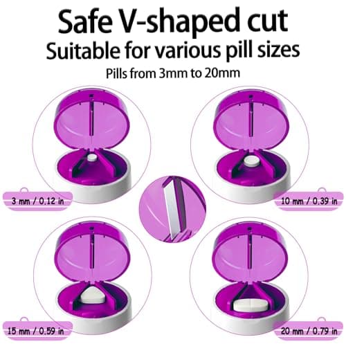 Pill Cutter Splitter for Small and Tiny Pills Vitamins Tablets, Built-in Storage Compartment, Pill Crusher Fine Powder with Stainless Steel Grinding Head,Pills Grinder with Pill Box Organizer (Purple) - Thumbnail 4