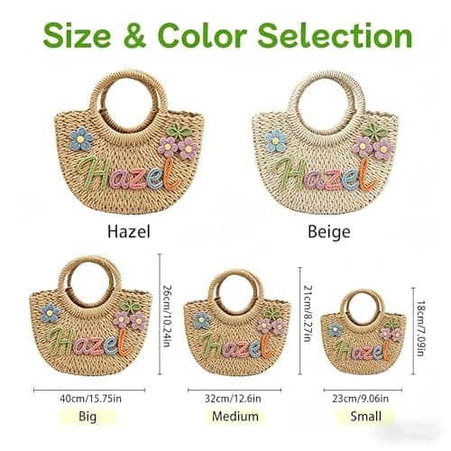KEQHAULI Custom Straw Beach Bag for Women, Bridesmaid Beach Bag with Name, Handheld Woven Tote for Wedding Party Gifts, Personalized Flower Girl Basket, Summer Vacation Cruise Essential - Thumbnail 5