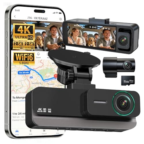 Nymzview 4K+2.5K+2.5K 3 Channel Dash Cam - Front/Rear/Inside - 5.8GHz WiFi 6 Dashcam with IR Night Vision, 64GB Card, 24H Parking Mode, G-Sensor - Car Dash Cam for Rideshare & Taxi - Image 1