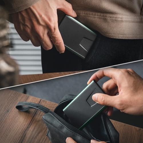 VULKIT Slim Minimalist Card Wallet, Aluminum POP UP Credit Card Holder RFID Blocking, Green - Thumbnail 5