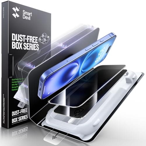 SMARTDEVIL 2 Pack Privacy Screen Protector for iPhone 16, [Anti-Spy] [Military-Grade Shatterproof] [9H Hardness] Tempered Glass, [Easy Installation] Bubble-Free & Case-Friendly, Dust-Free Box - Image 1