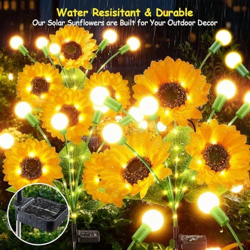 Garpar Solar Lights Outdoor Garden Decor, 4 Pack Swaying Solar Firefly Lights with Big Sunflowers, Waterproof Solar Flower Lights for Yard, Lawn, Pathway, Patio, Gifts for Mom Grandma Women - Thumbnail 3