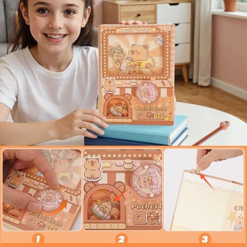 NXNYNZ Capybara Plush for Kids 4 5 6 7 8 9 10+ Year Old Birthday Cute Capybara Plush Set with Stuffed Animal/Cup/Notebook/Bag/Pen/Stickers/Badge/Keychain - Thumbnail 5