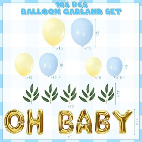 131 Pcs Classic Bear Baby Shower Oh Baby Balloons, Vintage Boy Baby Shower Decorations, Classic the Pooh Backdrop Tablecloth Cake Topper for Newborn Birthday Shower Decorations - Thumbnail 4