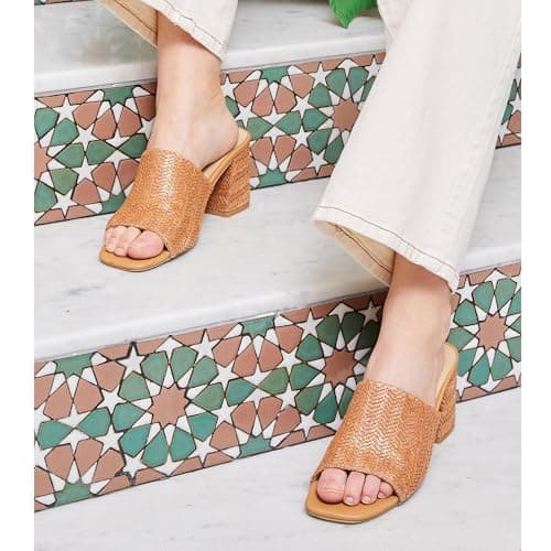 Ancomafio Women's Heeled Sandals Raffia Heels Square Open Toe Sandals Backless Mules Slip On Block Sandals Brown Size 8 - Thumbnail 5