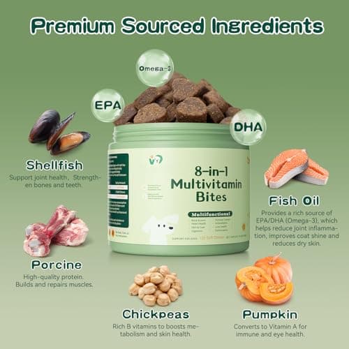 8-in-1 Dog Multivitamin Soft Chews - with Omega 3, Probiotics & Glucosamine - Immune, Skin, Joint, Digestive Support - Daily Supplement for All Dogs - Thumbnail 2
